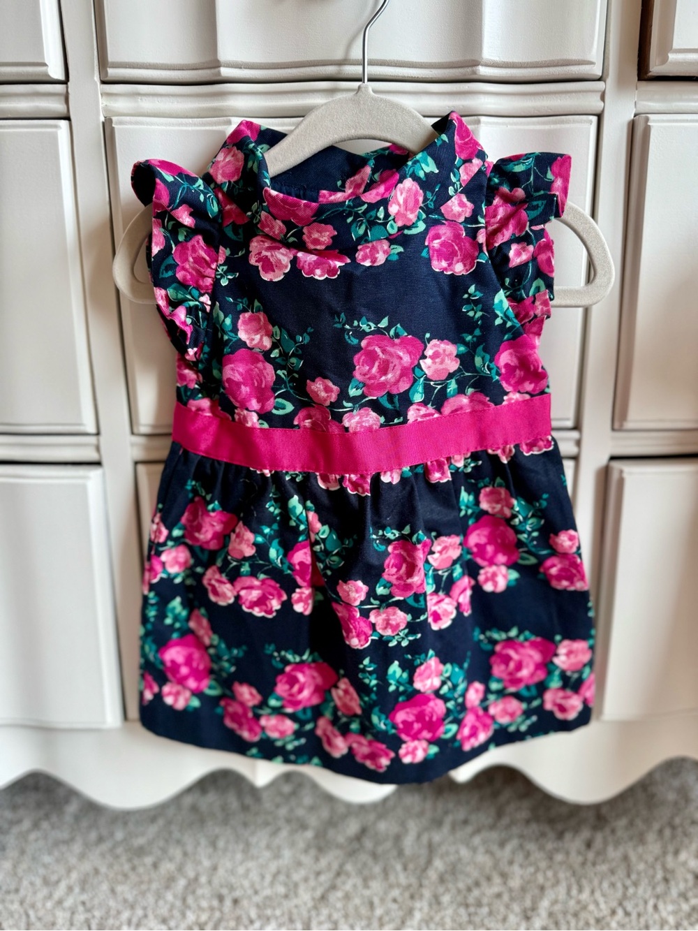 Janie & Jack Navy Floral Pink Rosette Girls Dress